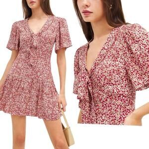 Reformation Adelina Floral Mini Dress Drop Waist V-Neck Ditsy Floral Size 2
